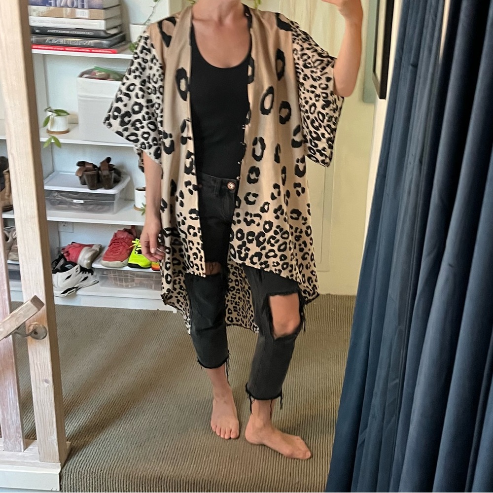 Neutral Leopard Cardigan Swim Cover Cover-up with Buttons Lightweight Material